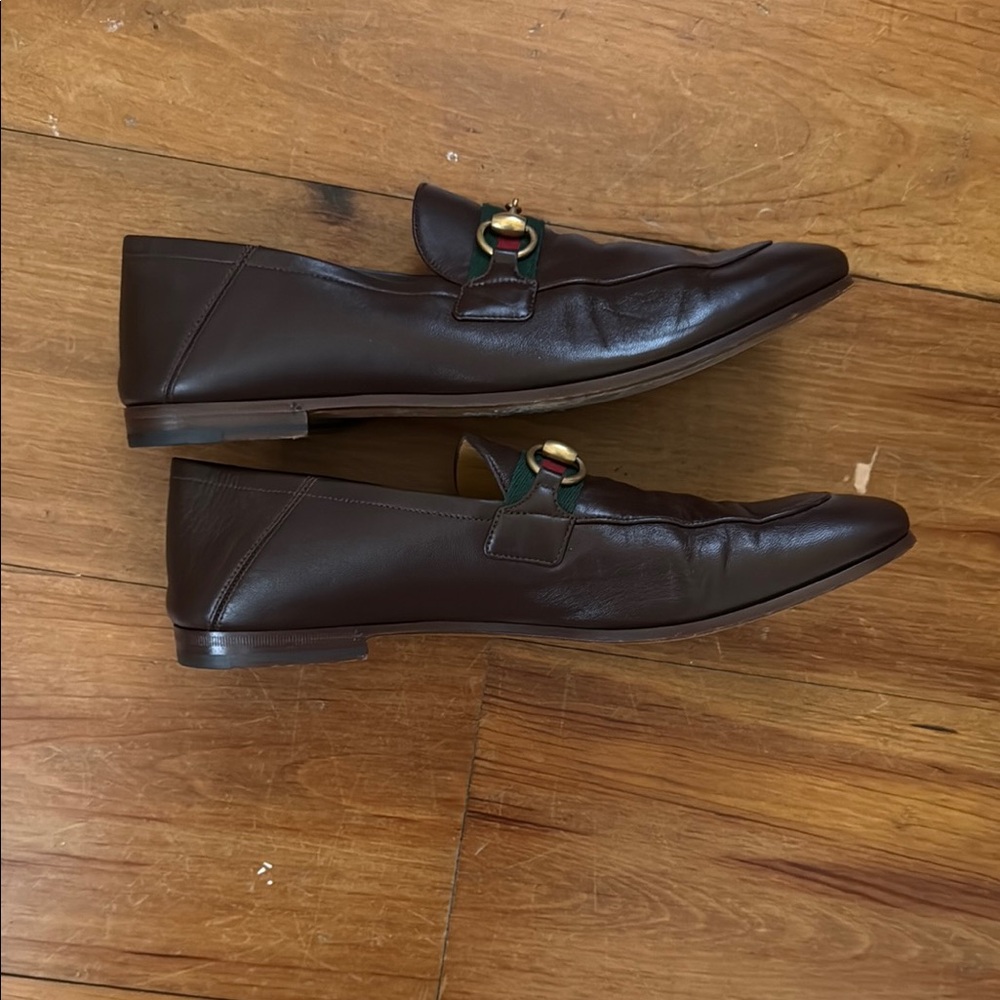 Gucci Brown and Gold Leather Loafers - Picture 5 of 5